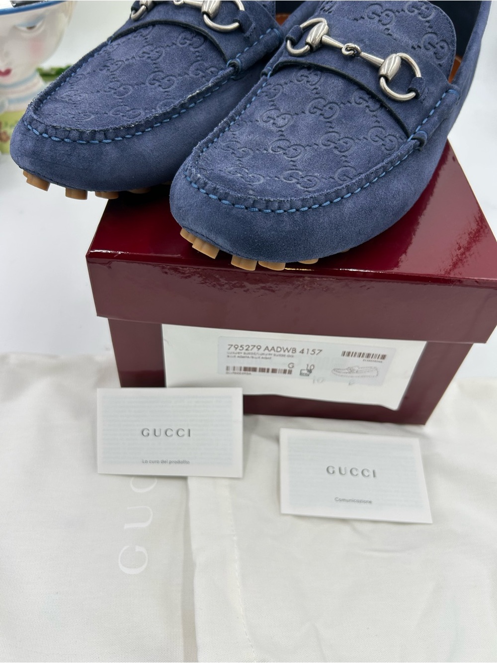 Men's Gucci GG embossed suede driver loafers size 10 fits 11 US made in Italy - Picture 13 of 13